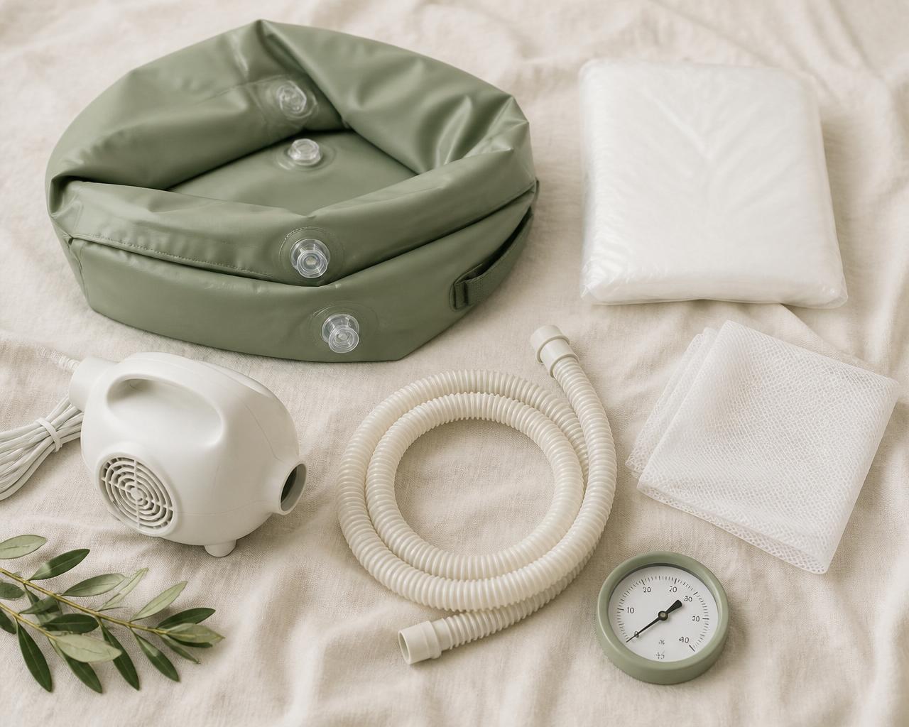 Birthing pool hire equipment including pool, liner, pump, hose, debris net and thermometer